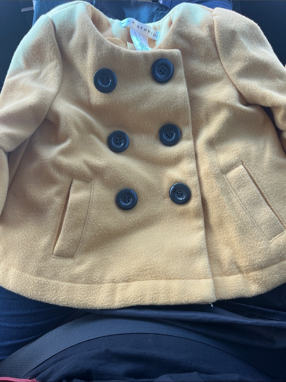 Max Studio Baby Girls 12M Mustard Yellow Double Breasted Peacoat